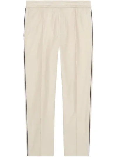Gucci Slim-fit Cropped Piped Cotton-piqué Drawstring Trousers In Neutrals