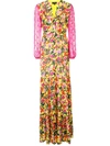 Saloni Ginny Floral Print Embellished Sleeve Silk Dress In Yellow Azale Pearl