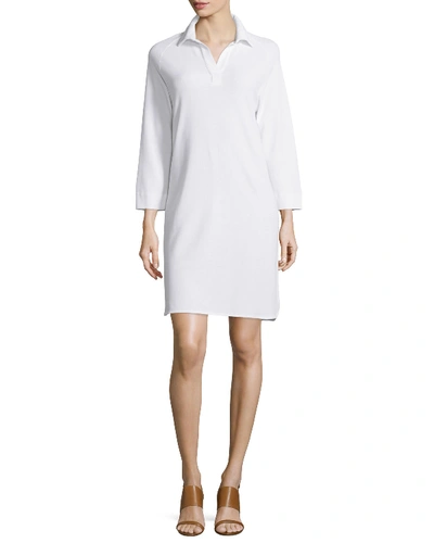Joan Vass 3/4-sleeve Shirttail Pique Dress, Plus Size In White