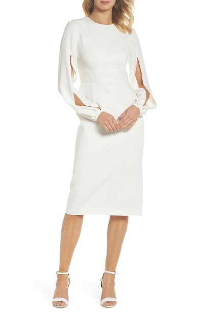 Jill Jill Stuart Krystal Crepe Slit-sleeve Midi Cocktail Dress In Off-white