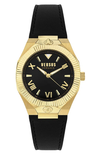 Versus Versace Echo Park Leather Strap Watch, 36mm In Ip Yellow Gold