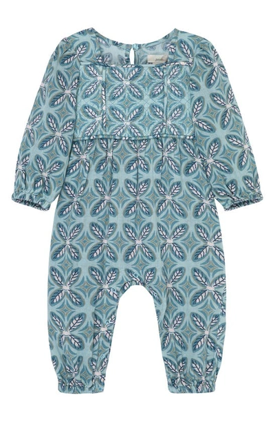 Peek Essentials Babies' Print Long Sleeve Cotton Romper In Green Print