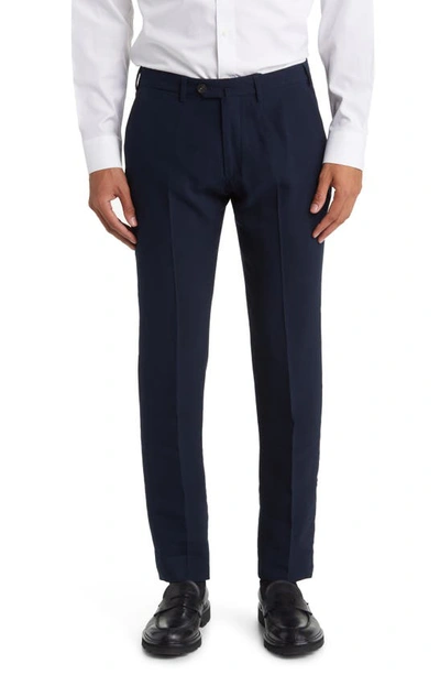 Emporio Armani Flat Front Trousers In Solid Blue Navy