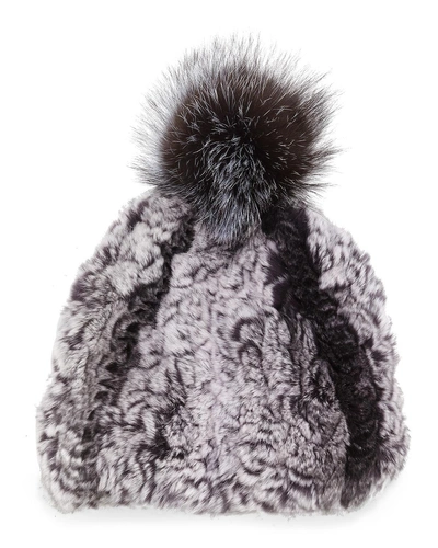 Glamourpuss Nyc Knitted Fur Pom-pom Hat, Smokin'