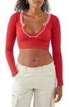 Bdg Urban Outfitters Going For Gold Long Sleeve Rib Crop Top In Red