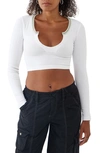 Bdg Urban Outfitters Going For Gold Long Sleeve Rib Crop Top In White