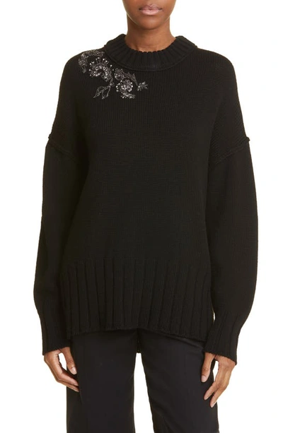 Jason Wu Collection Women's Oversized Bead-embellished Wool Sweater In Black
