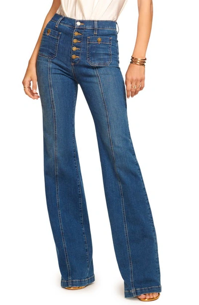 Ramy Brook Aleah Exposed Button Fly Wide Leg Jeans In Medium Wash