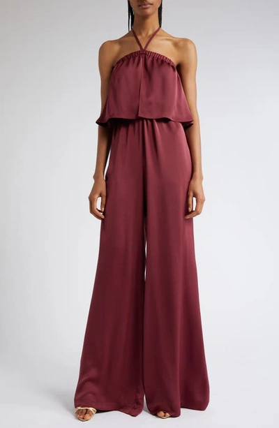 Ramy Brook Norah Halter Neck Satin Jumpsuit In Cabernet