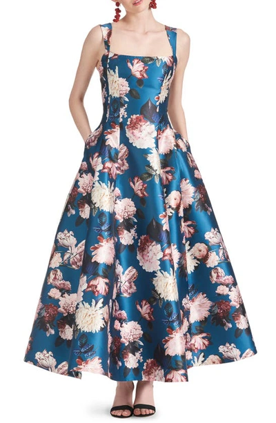 Sachin & Babi Audrey Floral A-line Gown In Tealgard