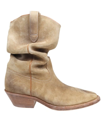 Maison Margiela Texan Boot In Suede Leather In Neutro