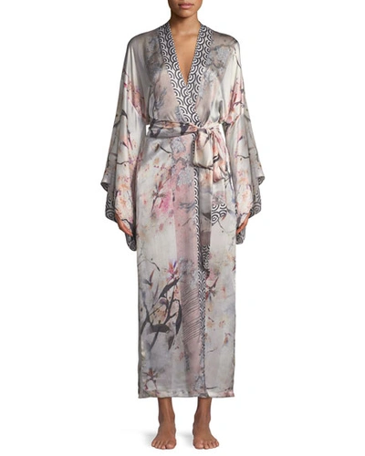 Christine Designs Nightingale Long Floral-print Silk Robe In Multi Pattern