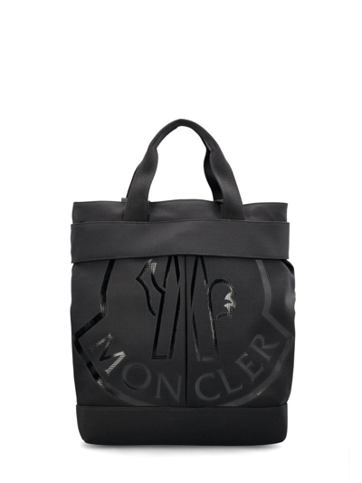 Moncler Logo Printed Top Handle Bag In Black