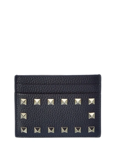 Valentino Garavani Rockstud Grainy Leather Card Holder In Black