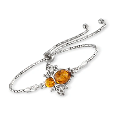 Ross-simons Amber Bumblebee Bolo Bracelet In Sterling Silver In Orange