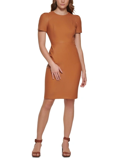 Calvin Klein Womens Work Knee Sheath Dress In Brown