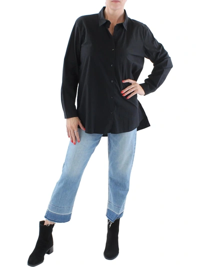 Eileen Fisher Womens Cotton Tunic Button-down Top In Black