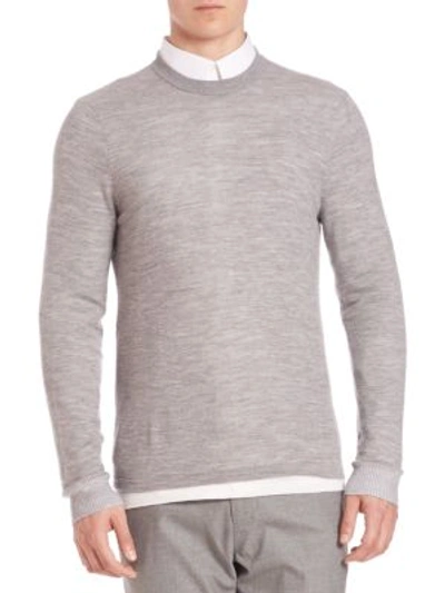 Vince Double Layer Crewneck Sweater In Heather Stone