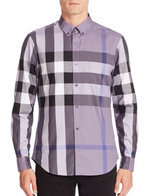 Burberry Fred Check Button-down Shirt In Lilac | ModeSens