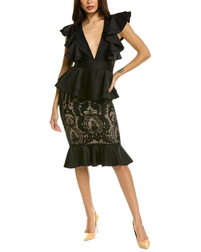 Bebe Ruffle Peplum Lace Midi Dress In Black