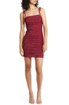 Jump Apparel Shimmer Ruched Party Dress In Wine