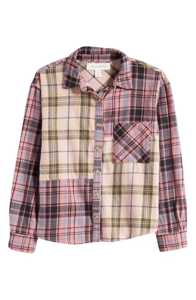 Treasure & Bond Kids' Colorblock Cotton Flannel Shirt In Pink Puff Multi Plaid