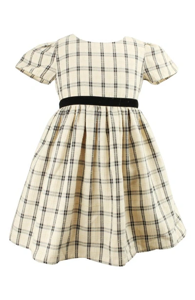 Popatu Babies' Plaid Flutter Sleeve Cotton Dress In Grey Multi