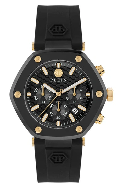 Philipp Plein The Hexagon Chrono Silicone Watch In Ip Black