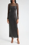 Ramy Brook Lulu Long Sleeve Metallic Mesh Dress In Black Stud