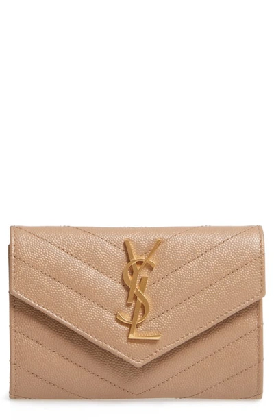 Saint Laurent 'monogram' Quilted Leather French Wallet In Chene