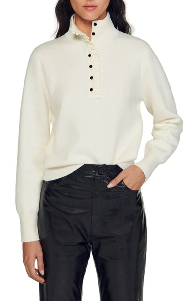 Sandro Clo Clo Ruffle Placket Sweater In Off White