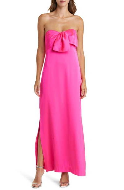 Lilly Pulitzer Carlynn Bow Strapless Satin Maxi Dress In Pink Palms