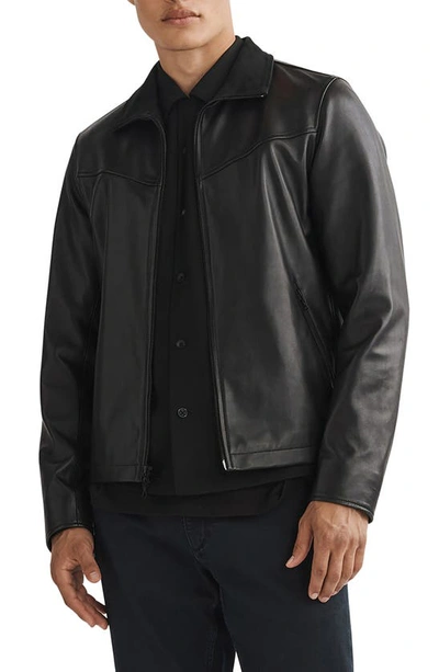 Rag & Bone Grant Stand Collar Leather Jacket In Blk
