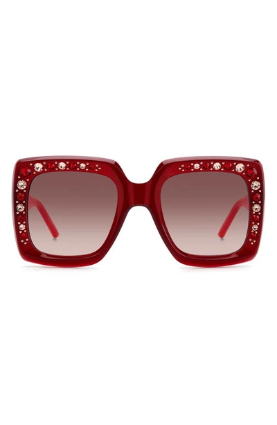 Carolina Herrera 53mm Crystal Embellished Square Sunglasses In Burgundy Pink/ Brown Gradient