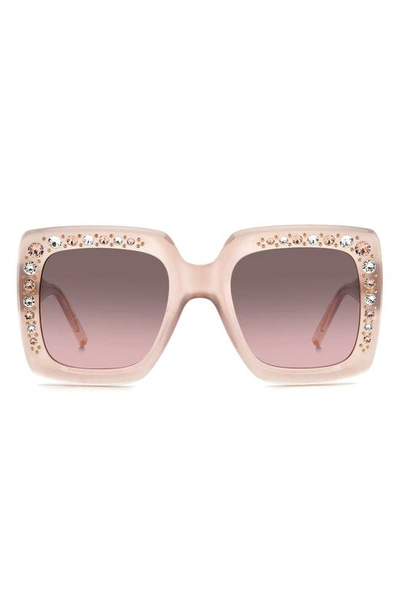 Carolina Herrera 53mm Crystal Embellished Square Sunglasses In Nude/ Brown Pink Grad