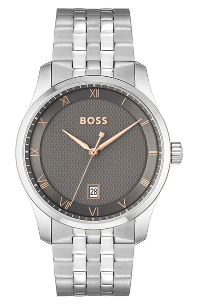 Hugo Boss Men Principle Quartz Basic Calendar Silver-tone Stainless Steel Watch 41mm In Assorted-pre-pack