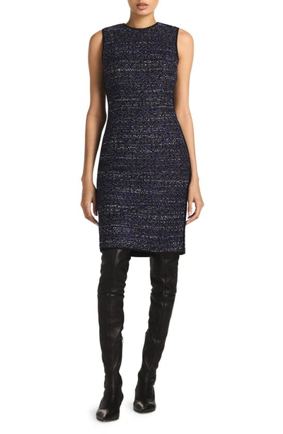 St John Metallic Bouclette Tweed Sleeveless Sheath Dress In Purple/ Black Multi