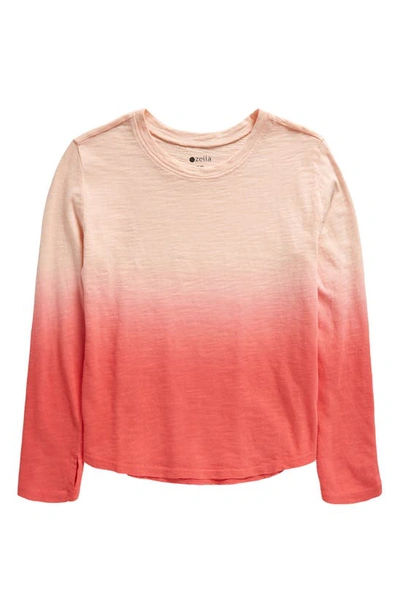 Zella Girl Kids' Garment Dye Long Sleeve Studio T-shirt In Coral Sunkiss
