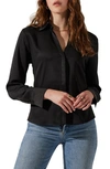 Astr Lace-up Back Button-up Blouse In Black