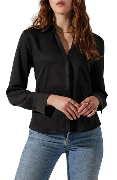 Astr Lace-up Back Button-up Blouse In Black