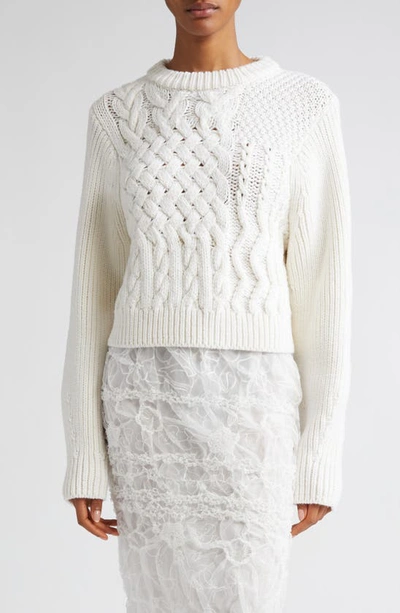 Cecilie Bahnsen 粗绞花针织短款羊毛毛衣 In White