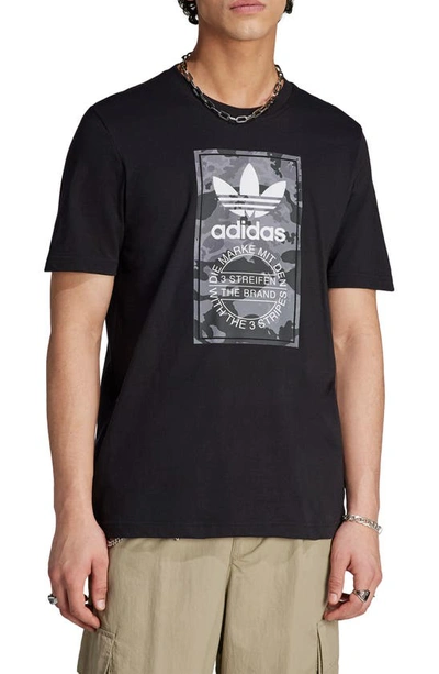 Adidas Originals Lifestyle Camo Tongue Label Graphic T-shirt In Black