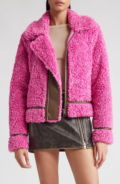 Stand Studio Audrey Faux Shearling Jacket In Pink