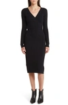 Charles Henry Cable Stitch Long Sleeve Sweater Dress In Black