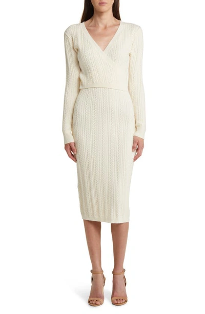 Charles Henry Cable Stitch Long Sleeve Sweater Dress In Cream