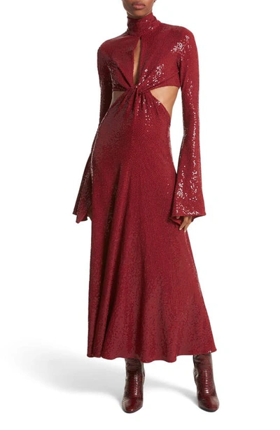 Michael Kors Cutout Detail Long Sleeve Sequin Dress In Merlot