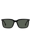 Hugo Boss 57mm Rectangular Sunglasses In Black/ Green Polarized