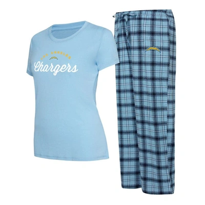 Concepts Sport Powder Blue/navy Los Angeles Chargers Arctic T-shirt & Flannel Pants Sleep Set