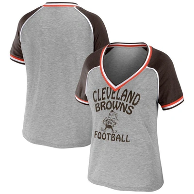 Wear By Erin Andrews Heather Gray Cleveland Browns  Throwback Raglan V-neck T-shirt