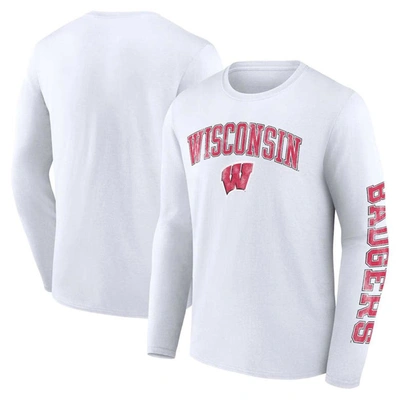 Fanatics Branded White Wisconsin Badgers Distressed Arch Over Logo Long Sleeve T-shirt